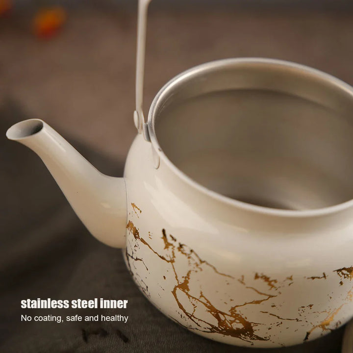 Retro Stainless Steel Teapot with Gold Stamping Relief Water Kettle | Bowlift