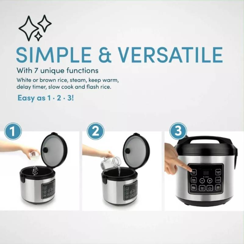 BowLift | 20-Cup Multifunctional Digital Rice Cooker – Stainless Steel with Sensor Logic Technology