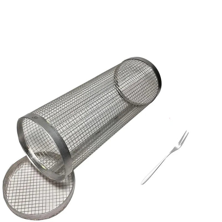 Rolling BBQ Basket Grilling Basket Ever Round Stainless Steel Grill Mesh | Bowlift