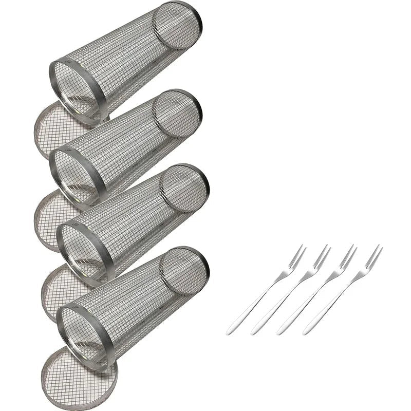 Rolling BBQ Basket Grilling Basket Ever Round Stainless Steel Grill Mesh | Bowlift