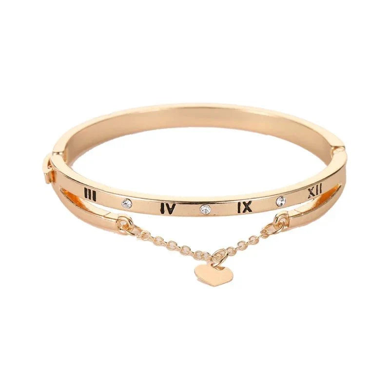 BowLift | Roman Numeral Heart Dangle Cuff Bracelet