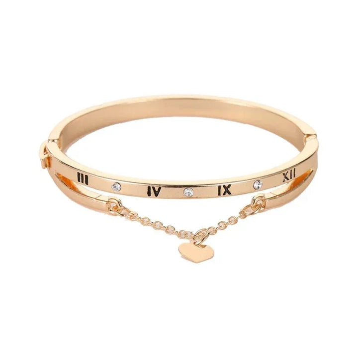 BowLift | Roman Numeral Heart Dangle Cuff Bracelet