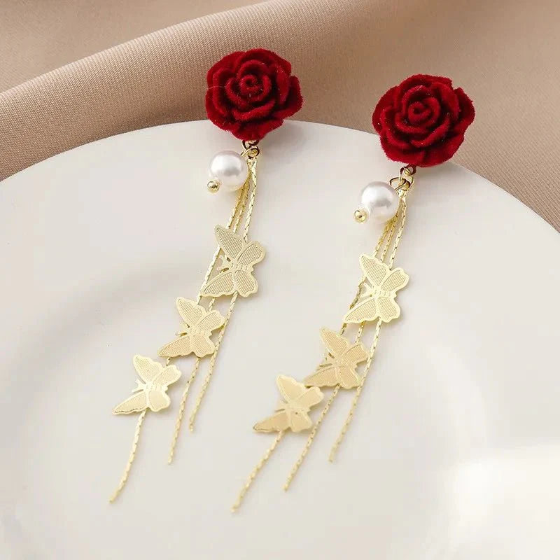 BowLift | Romantic Rose Pearl Butterfly Dangle Earrings