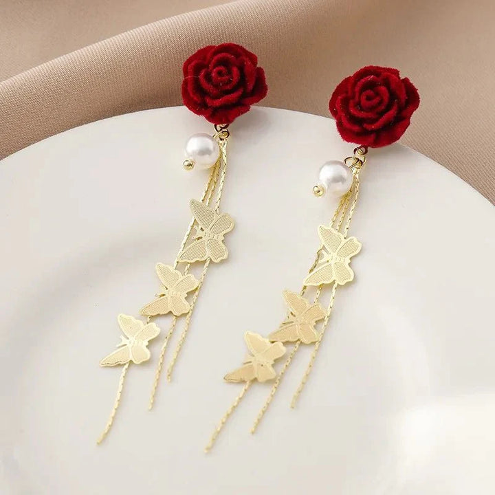 BowLift | Romantic Rose Pearl Butterfly Dangle Earrings