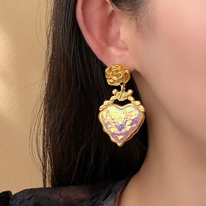 BowLift | Rose Floral Enamel Heart Earrings