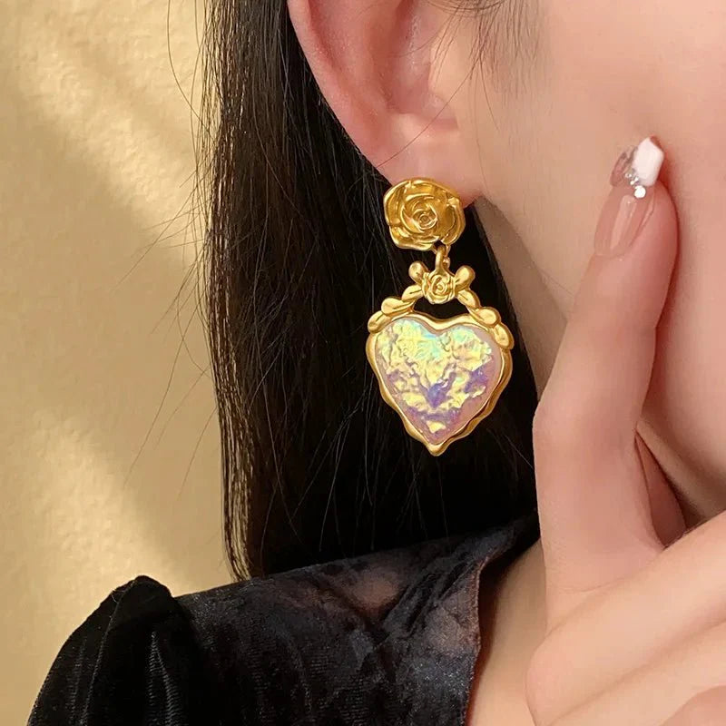BowLift | Rose Floral Enamel Heart Earrings