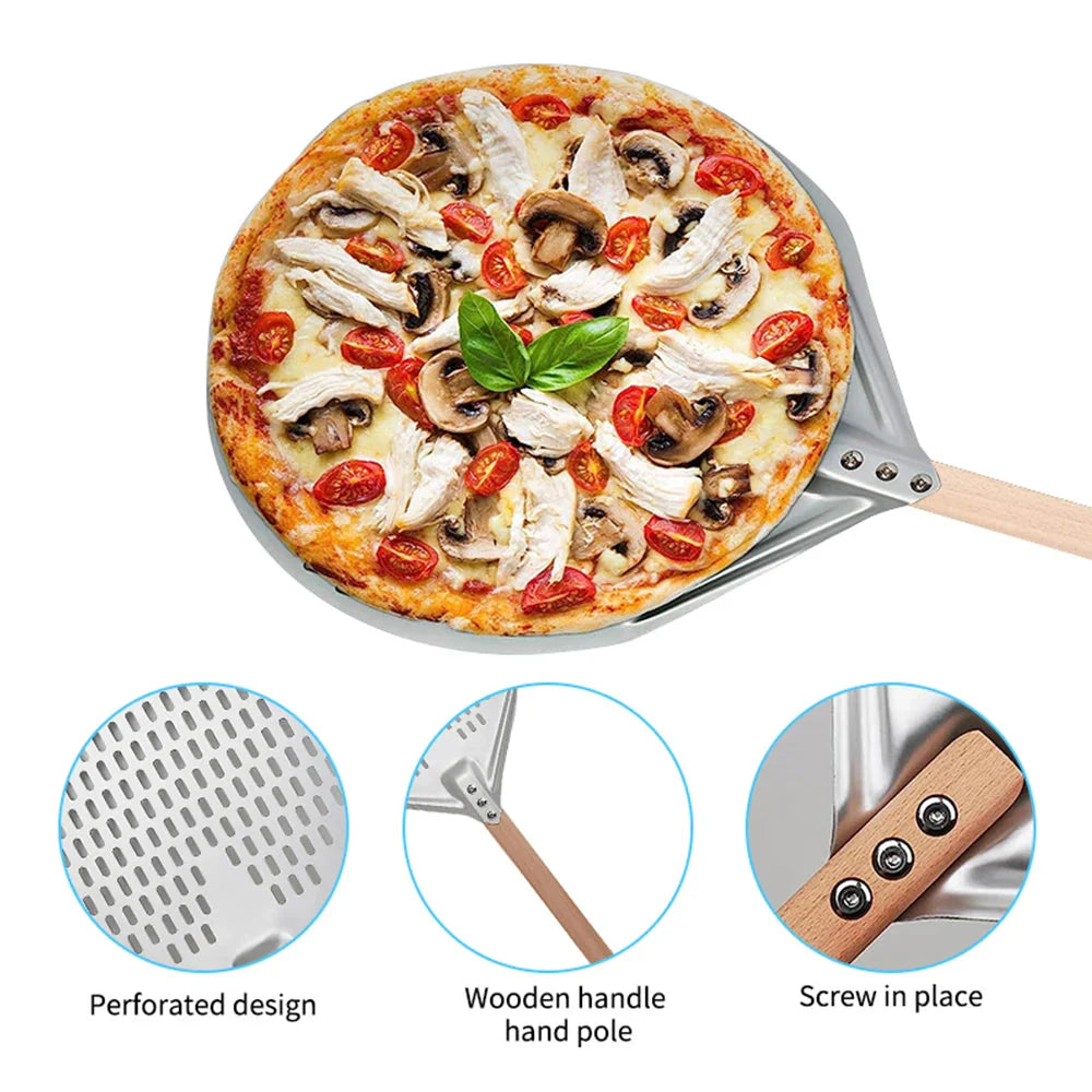 Round Pizza Turning Shovel Pizza Paddle with Wood Handle Pizza Shovel | Bowlift