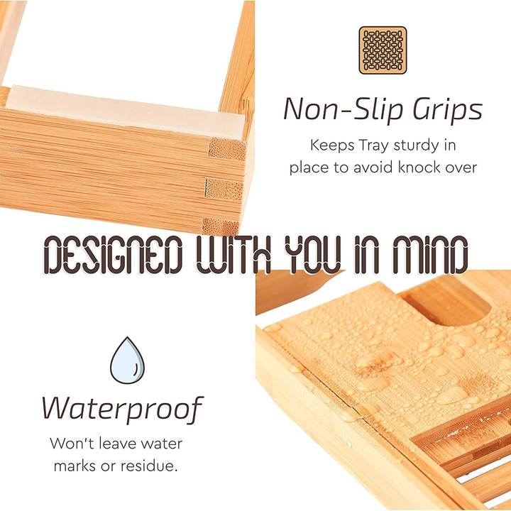 Premium Bamboo Extendable Bathtub Tray Bowlift