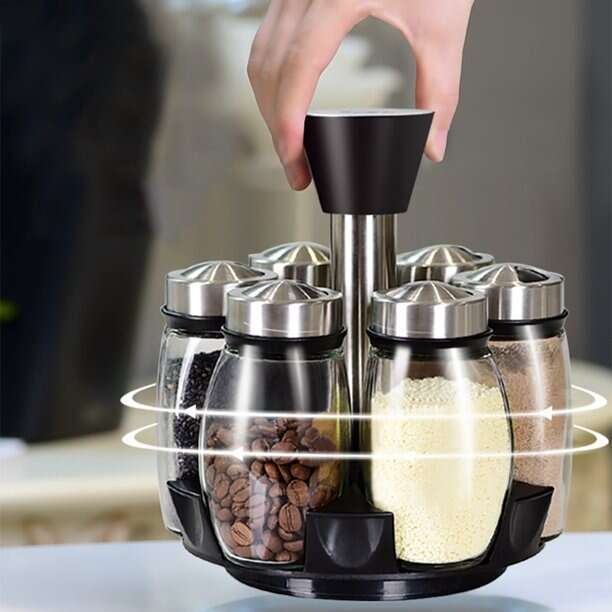 6Pcs Seasoning Spice Jar Rack 360 Rotating Bowlift