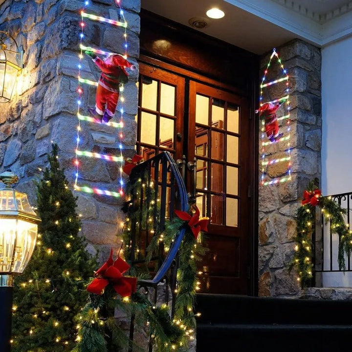 BowLift | Santa Claus Climbing Ladder with LED String Lights – Festive Christmas Decor for Home, Window & Tree
