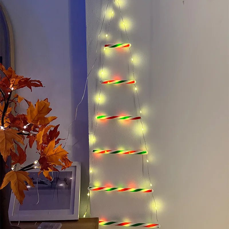 BowLift | Santa Claus Climbing Ladder with LED String Lights – Festive Christmas Decor for Home, Window & Tree