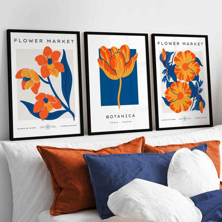 Blue & Orange Flower Market Frame Wall Art Prints | Bowlift
