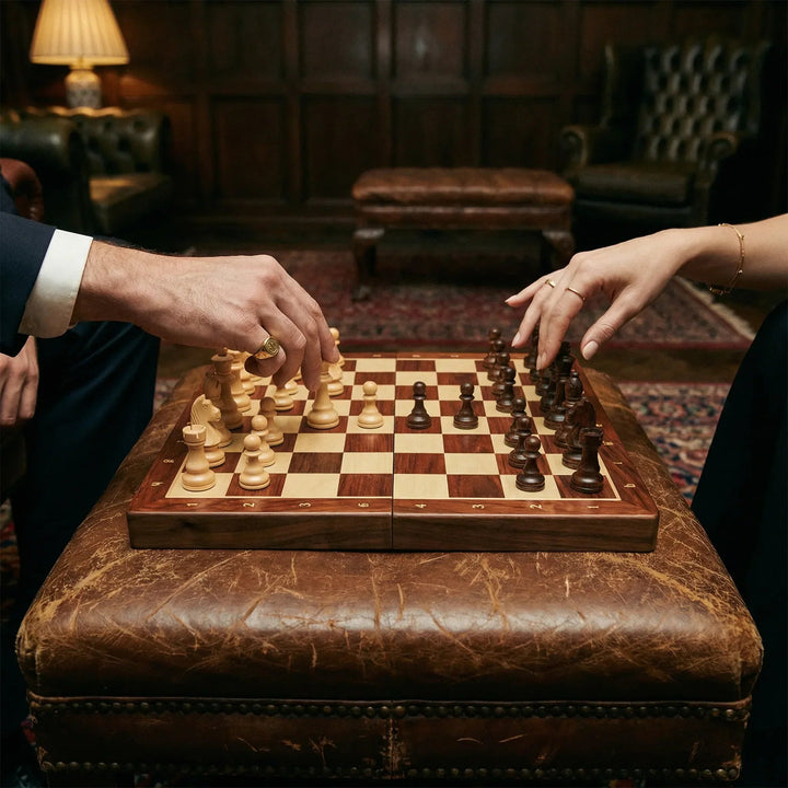 Wooden chess set foldable with chess pieces | Bowlift