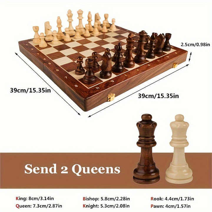 Wooden chess set foldable with chess pieces | Bowlift