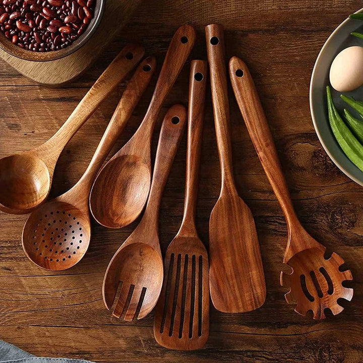 Sustainable Teak Wood Kitchen Utensils Set - Eco-Friendly Cooking Accessories | Bowlift