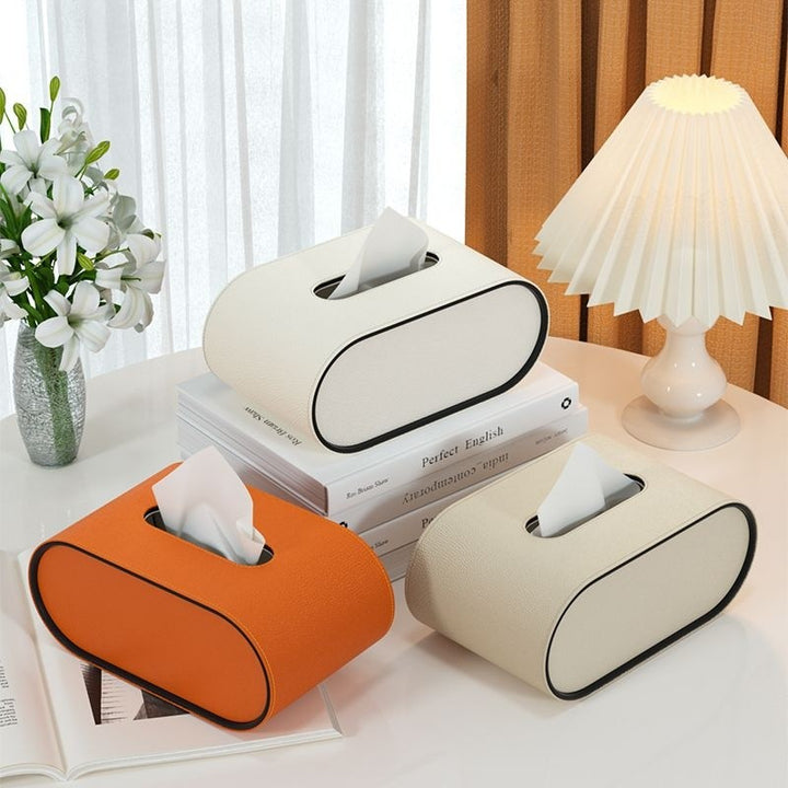 BowLift | TissuLuxe Oval – Leather Tissue Box Cover for Living Room, Car & Office