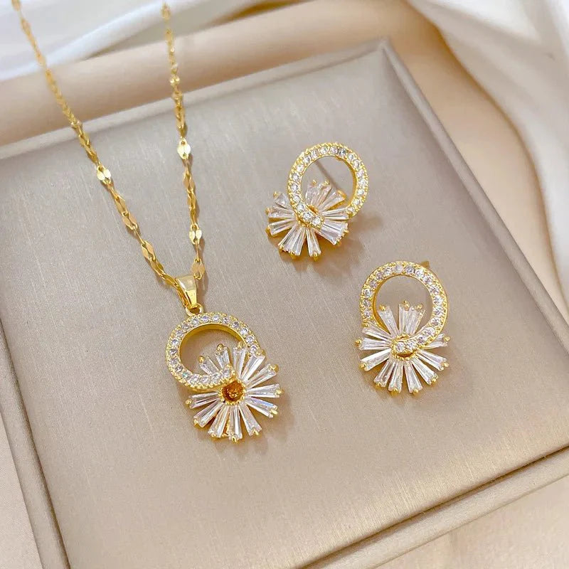 BowLift | Shimmering Floral Diamond Necklace and Earrings