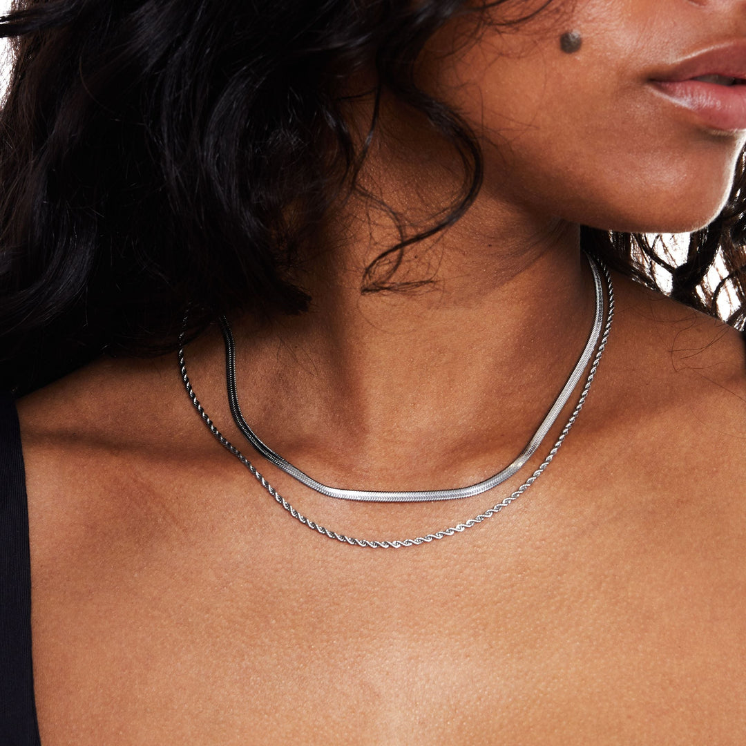 BowLift | Women’s Layered Necklace | Gold Herringbone Choker & Rope Chain | Waterproof