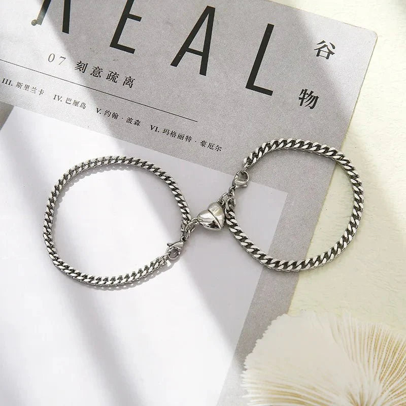 BowLift | Simple Couples Cuban Magnetic Heart Bracelet Set