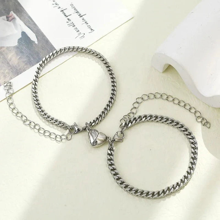 BowLift | Simple Couples Cuban Magnetic Heart Bracelet Set