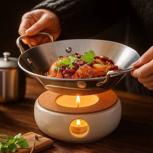 BowLift | SizzleServe – Flat Stainless Steel Pan with Dual Fry Trays
