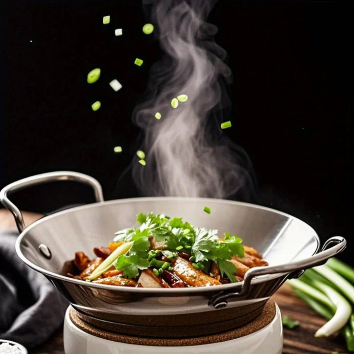 BowLift | SizzleServe – Flat Stainless Steel Pan with Dual Fry Trays