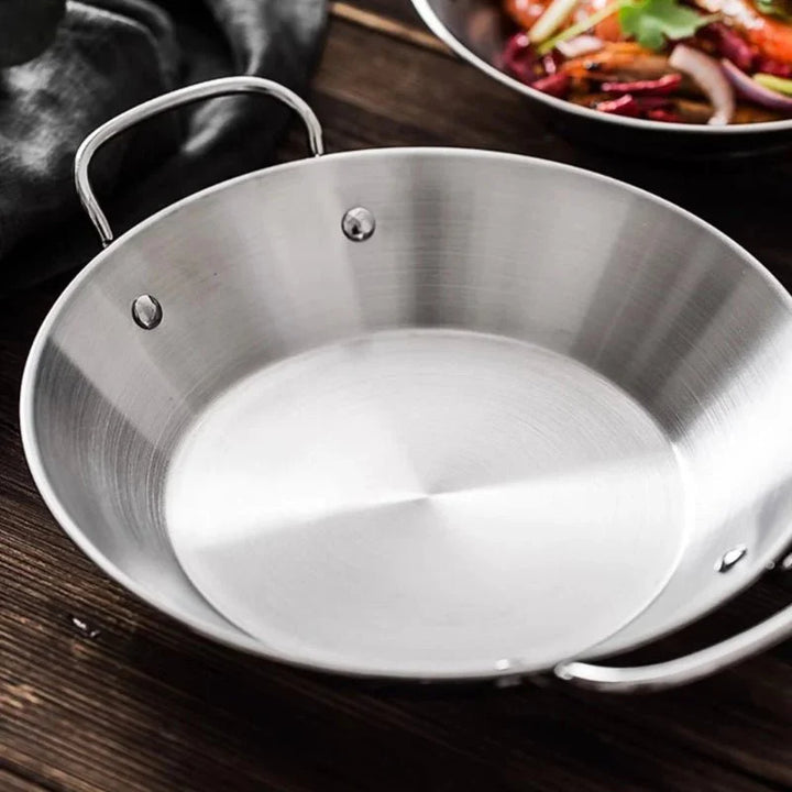 BowLift | SizzleServe – Flat Stainless Steel Pan with Dual Fry Trays