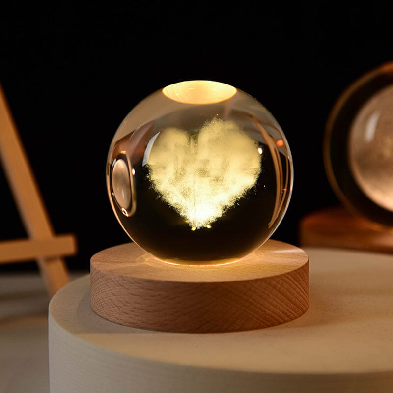 BowLift | 3D Crystal Ball Night Light With Wood Base