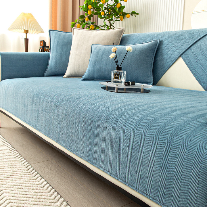 BowLift | Wavy Check Chenille Fabric Furniture Protector Sofa Cover