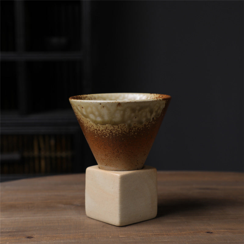 Coarse Pottery Coffee Mug with Base Conical Couture Cup & Base Set | Bowlift