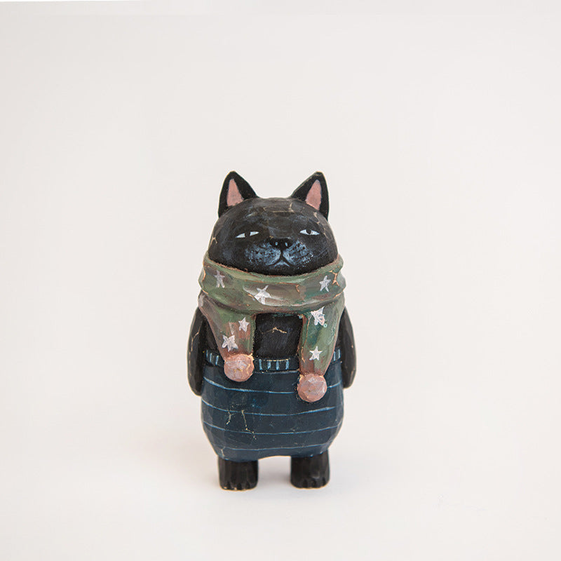 Handmade Cute Cat Wood Carving Ornaments | Bowlift