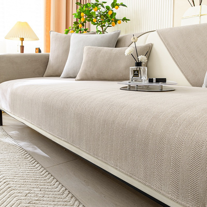 BowLift | Wavy Check Chenille Fabric Furniture Protector Sofa Cover