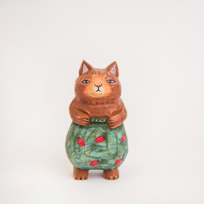 Handmade Cute Cat Wood Carving Ornaments | Bowlift