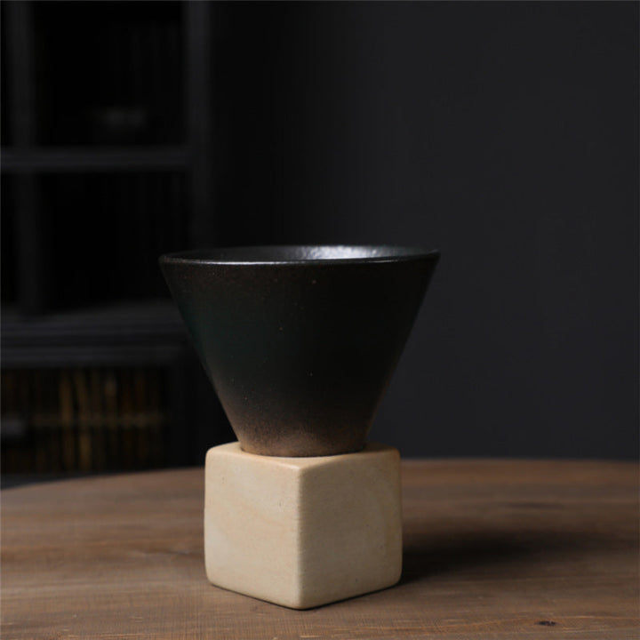 Coarse Pottery Coffee Mug with Base Conical Couture Cup & Base Set | Bowlift