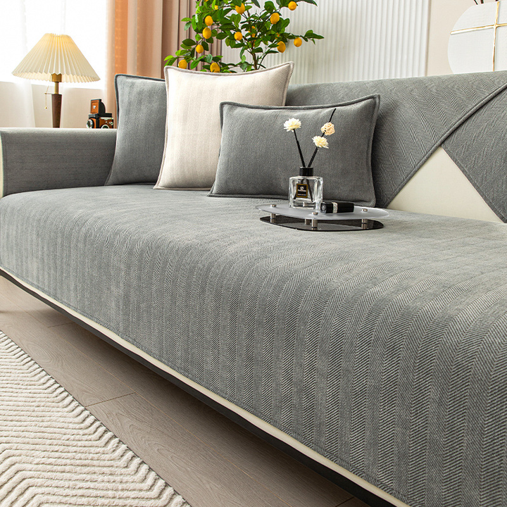 BowLift | Wavy Check Chenille Fabric Furniture Protector Sofa Cover