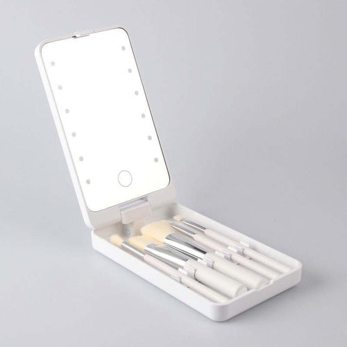 BowLift | Travel makeup brush set with LED light mirror
