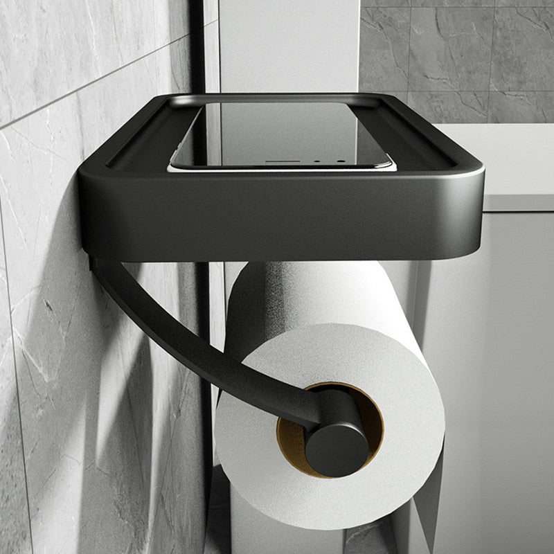 RVSPlank | Drill-Free Toilet Paper Holder with Storage Shelf Made of Stainless Steel | Bowlift