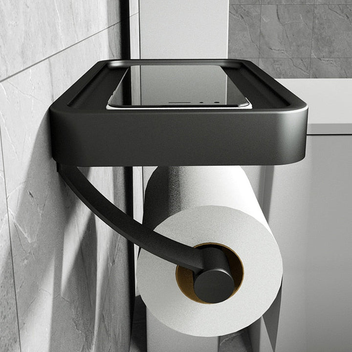 BowLift | RVS Shelf | Drill-free Toilet Roll Holder with Storage Shelf made of Stainless Steel