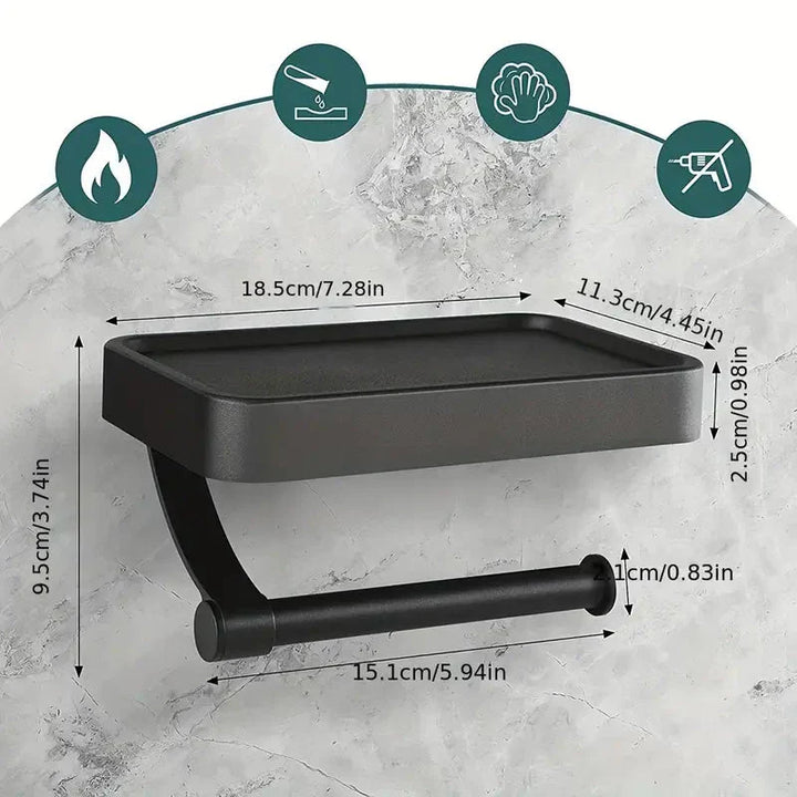 RVSPlank | Drill-Free Toilet Paper Holder with Storage Shelf Made of Stainless Steel | Bowlift