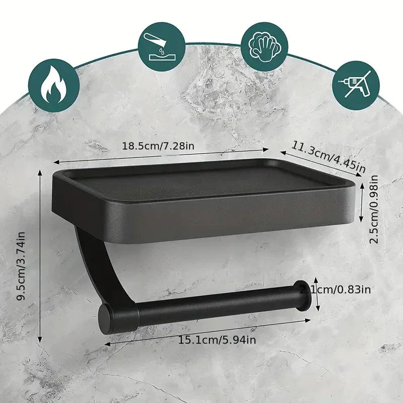 BowLift | RVS Shelf | Drill-free Toilet Roll Holder with Storage Shelf made of Stainless Steel