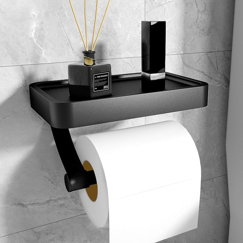 RVSPlank | Drill-Free Toilet Paper Holder with Storage Shelf Made of Stainless Steel | Bowlift