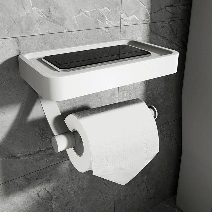RVSPlank | Drill-Free Toilet Paper Holder with Storage Shelf Made of Stainless Steel | Bowlift