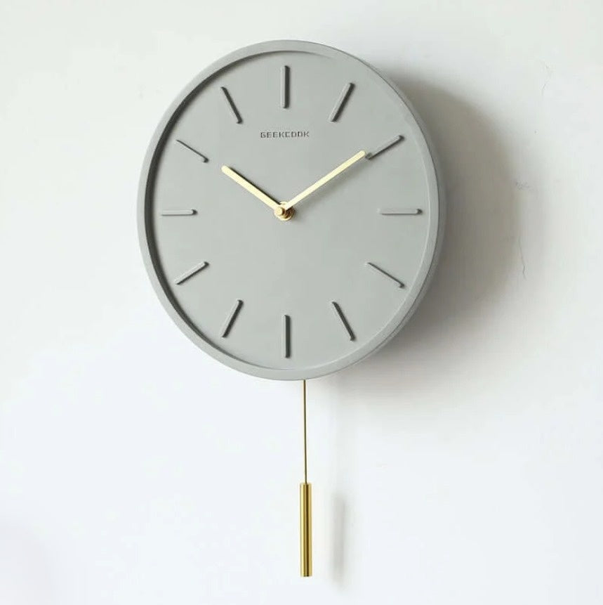 Nordic Cement Wall Clock with Metal Pendulum | Minimalist Scandinavian Clock for Modern Interior | Bowlift