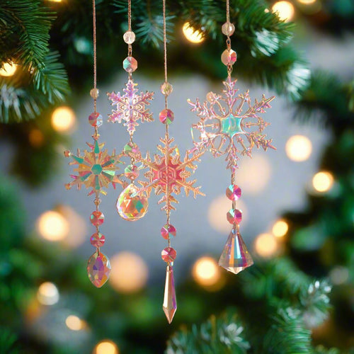 BowLift | Snow Flake Crystal Sun Catcher - Set of 4 – Add Colorful Enchantment to Your Christmas Decor