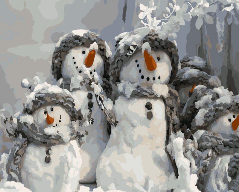 Joyful Snowman Family - Van-Go Paint-By-Number Kit | Bowlift