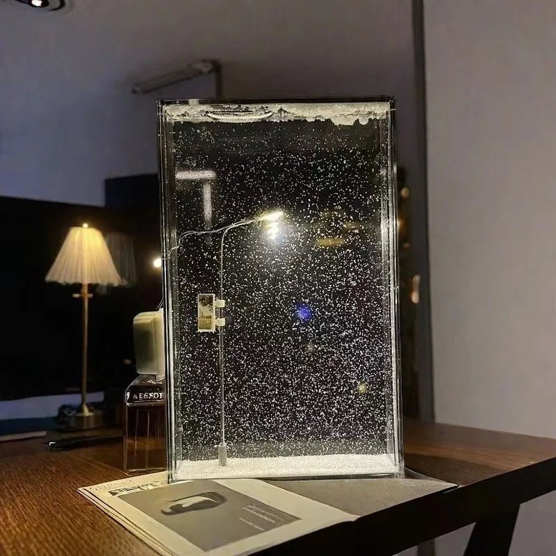 BowLift | Snowy Scene Night Lights – DIY Christmas Street Lamp with Flowing Snow Effect for Magical Holiday Desktop Décor