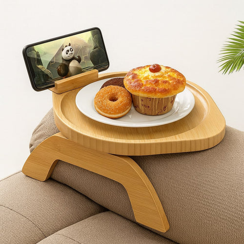 SofaNest Armrest Table Wooden Sofa Side Table With Phone Holder | Bowlift