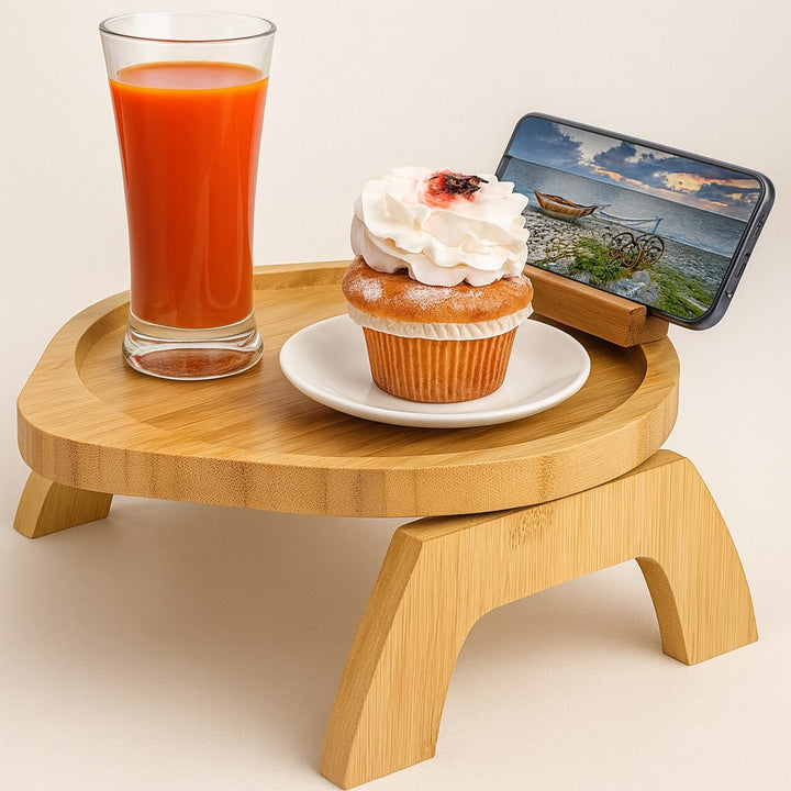 SofaNest Armrest Table Wooden Sofa Side Table With Phone Holder | Bowlift
