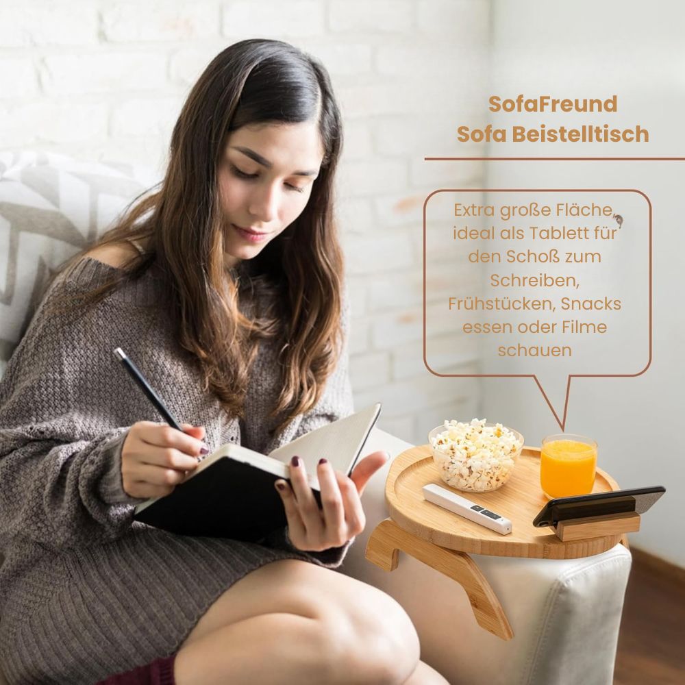 SofaNest Armrest Table Wooden Sofa Side Table With Phone Holder | Bowlift