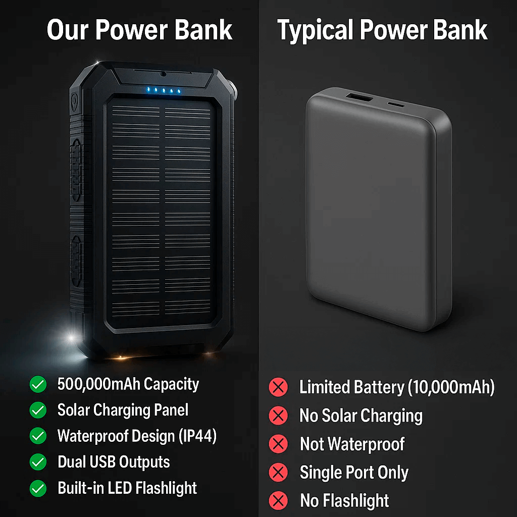 BowLift | SOLARVAULT – Waterproof Solar Power Bank with 500000mAh for Outdoor Adventures